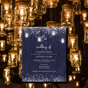 Lámina Invitación a la boda BUDGET Blue Rustic Mason Jar