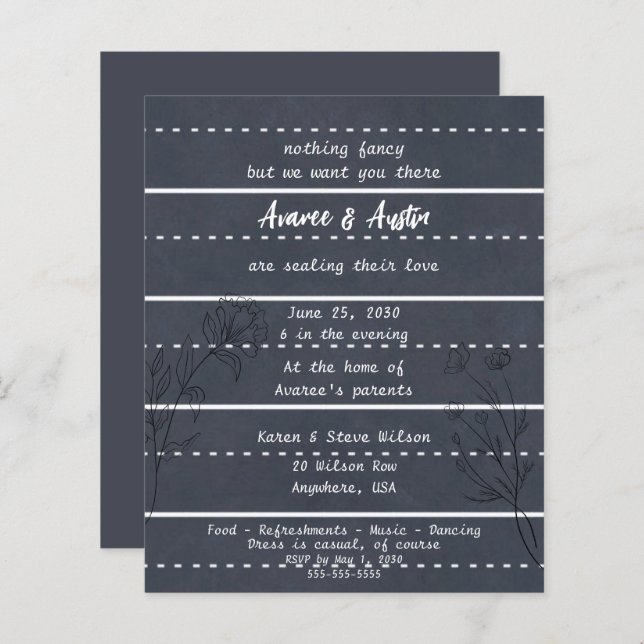 Lámina Invitación a la Boda Casual de Chalkboard Escolar (Anverso / Reverso)