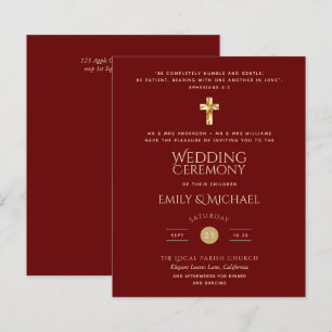 Lámina Invitación a la boda católica borgoñona de oro pre