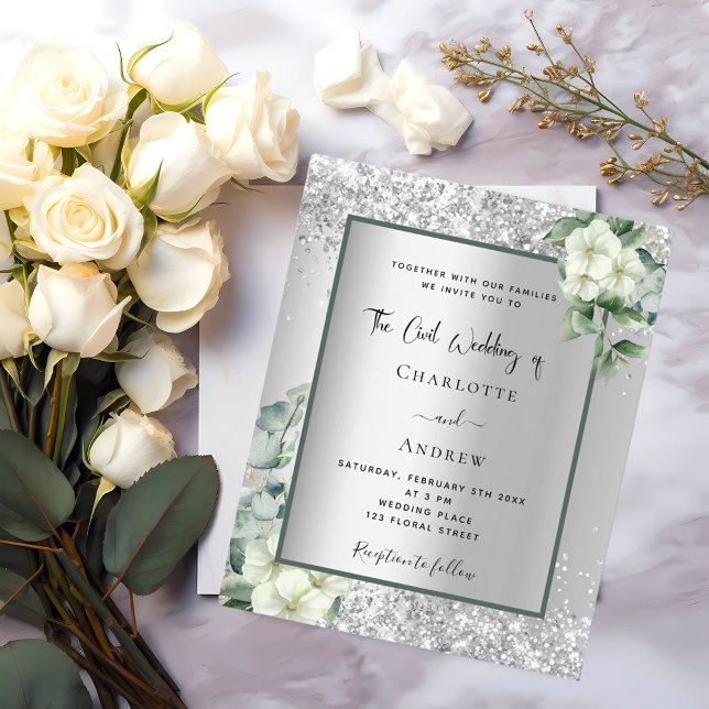 Lámina Invitación a la boda civil floral y blanca platead (Subido por el creador)