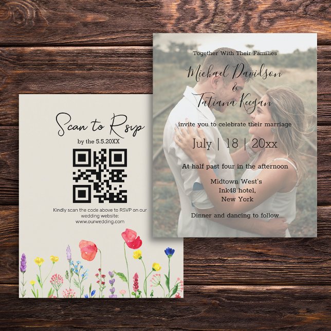 Lámina invitación a la boda con foto de wildflowers qr co (Subido por el creador)