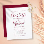 Lámina Invitación a la boda con guión de Borgoña de presu<br><div class="desc">Con nombres de estilo característico,  esta elegante invitación a una boda económica se puede personalizar con su información en letras de moda en burdeos. Diseñado por Thisisnotme©</div>