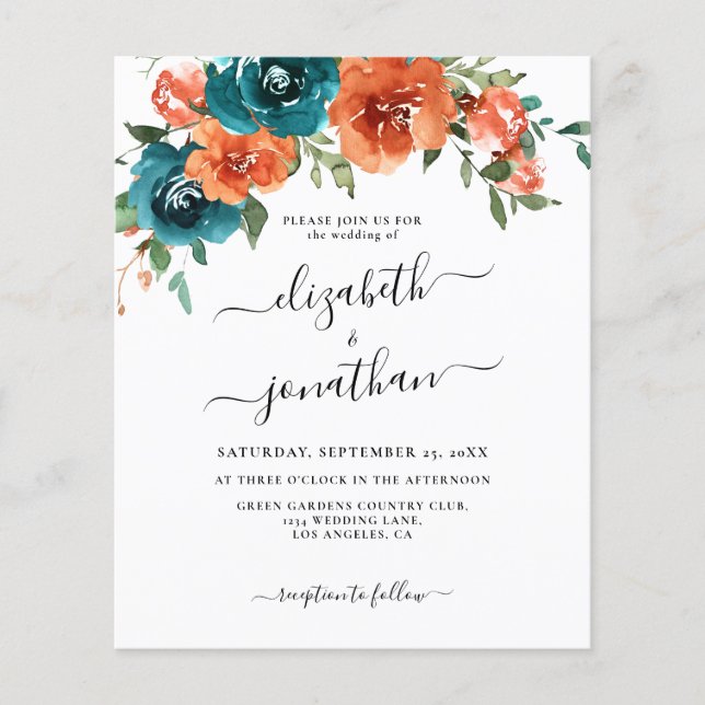 Lámina Invitación a la boda con presupuesto floral de Nar (Anverso)