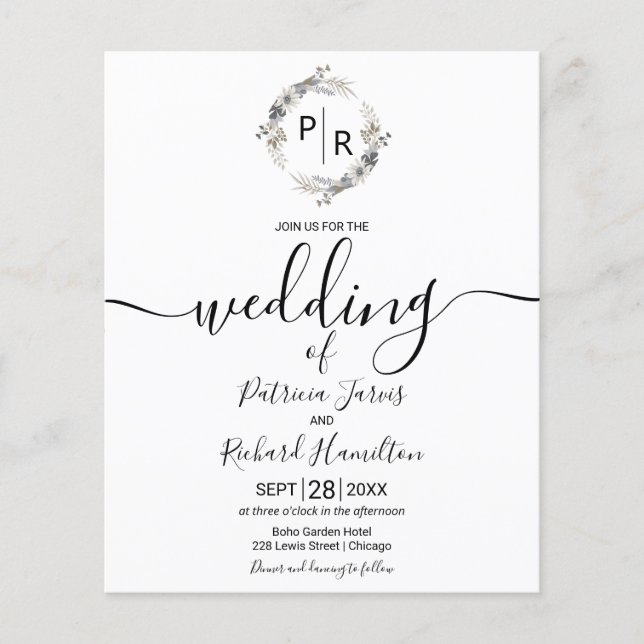 Lámina Invitación a la boda con presupuesto floral monogr (Anverso)