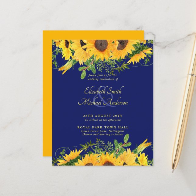 Lámina Invitación a la boda con temas de girasol rústico (Anverso/Reverso In Situ)