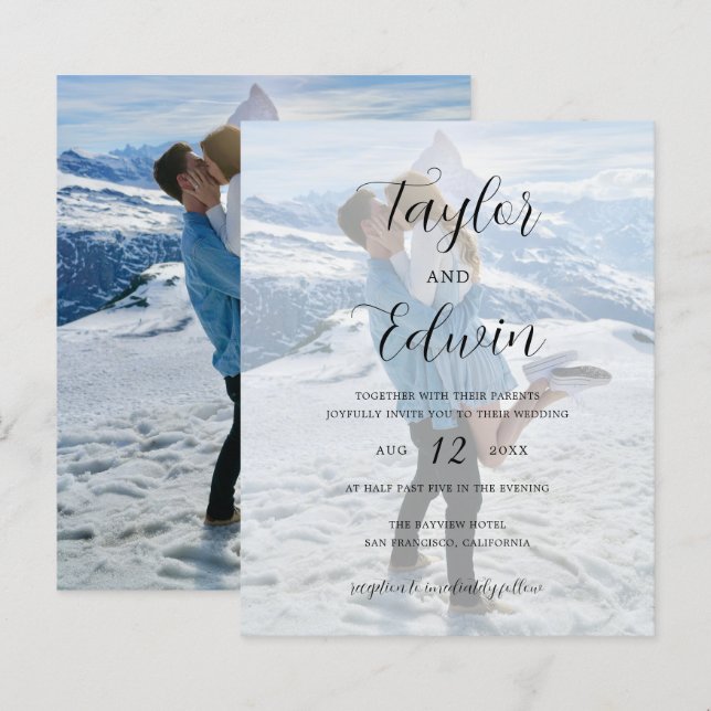 Lámina Invitación a la boda contemporánea de presupuesto  (Anverso / Reverso)