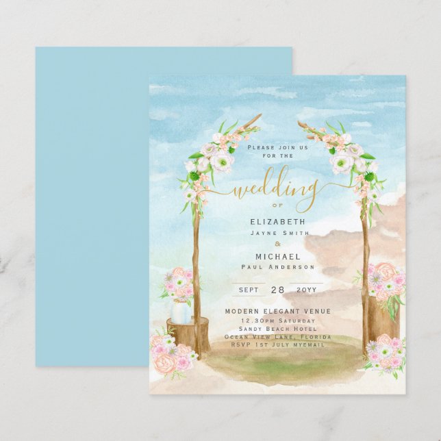 Lámina Invitación a la boda costera de BUDGET Beach (Anverso / Reverso)