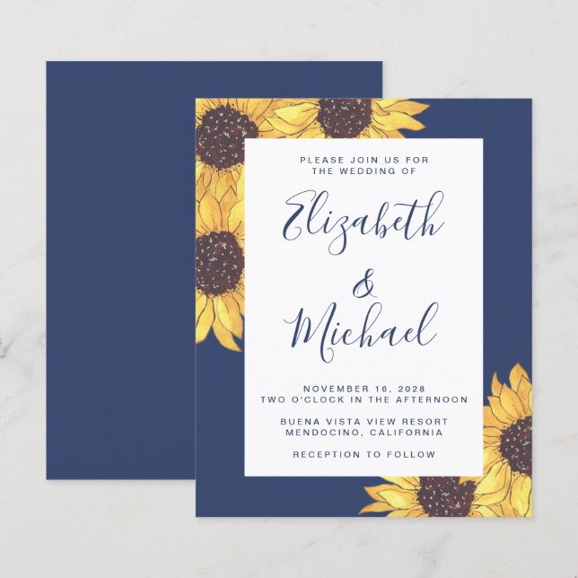 Lámina Invitación a la boda de acuarela de girasol de pre (Anverso / Reverso)