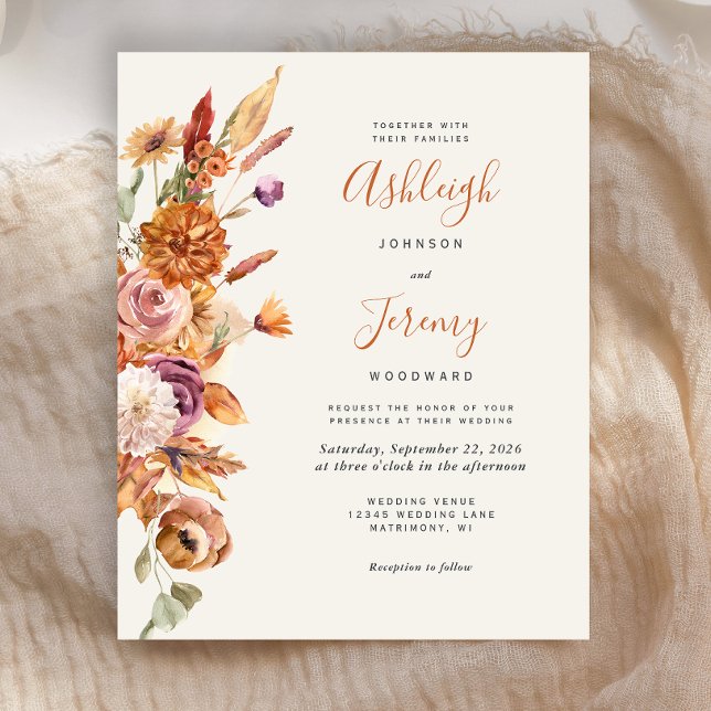 Lámina Invitación a la boda de acuarela floral de otoño c (Subido por el creador)