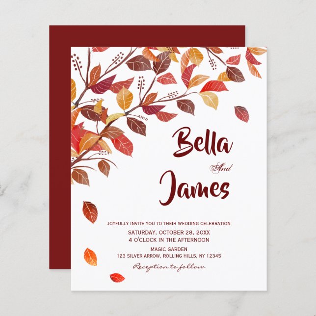 Lámina Invitación a la boda de árboles de otoño rústicos  (Anverso / Reverso)