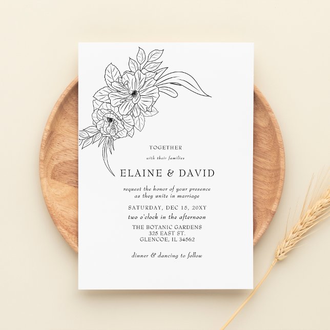 Lámina Invitación a la boda de boceto floral elegante de  (Subido por el creador)