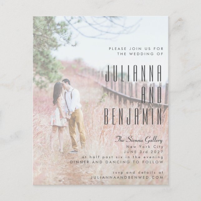 Lámina Invitación a la boda de boda de fotografía moderna (Anverso)