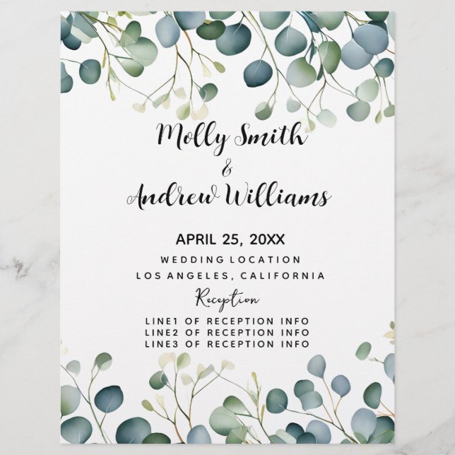 Lámina Invitación a la boda de boda Eucalyptus (Anverso)
