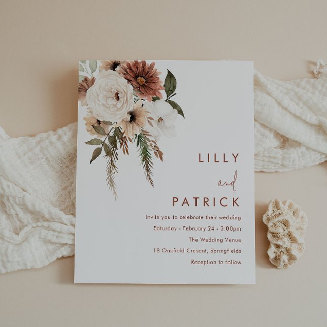 Lámina Invitación a la boda de Boho Floral Terracotta (Subido por el creador)