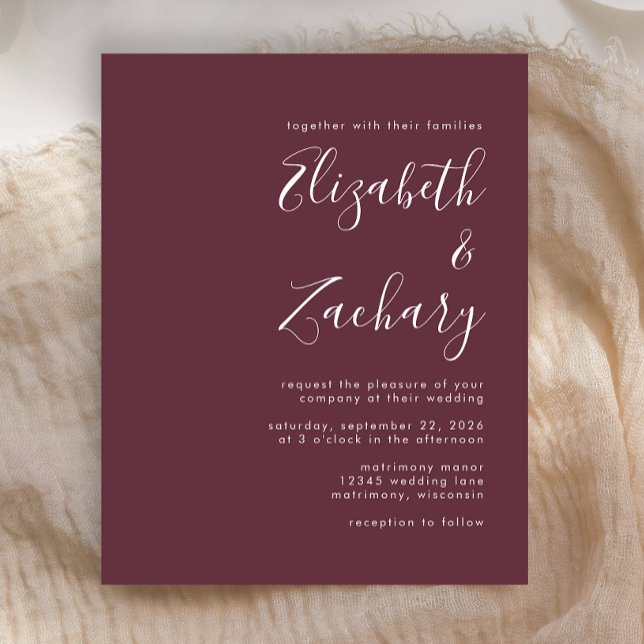 Lámina Invitación a la boda de Borgoña con escritura mode (Subido por el creador)