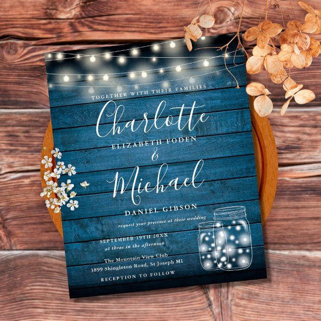 Lámina Invitación a la boda de Budget Blue Wood Mason Jar (Subido por el creador)