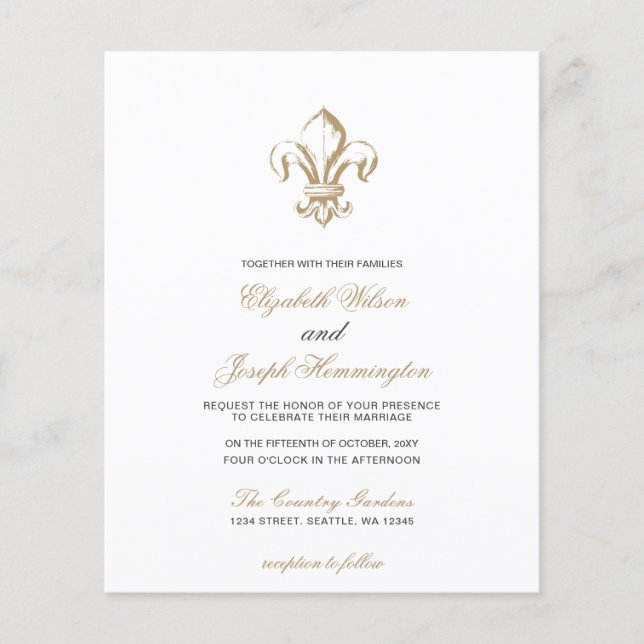 Lámina Invitación a la boda de Budget Gold French Fleur d (Anverso)