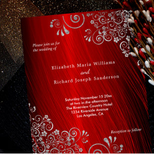 Lámina Invitación a la boda de Budget Ruby Red Gray Swirl