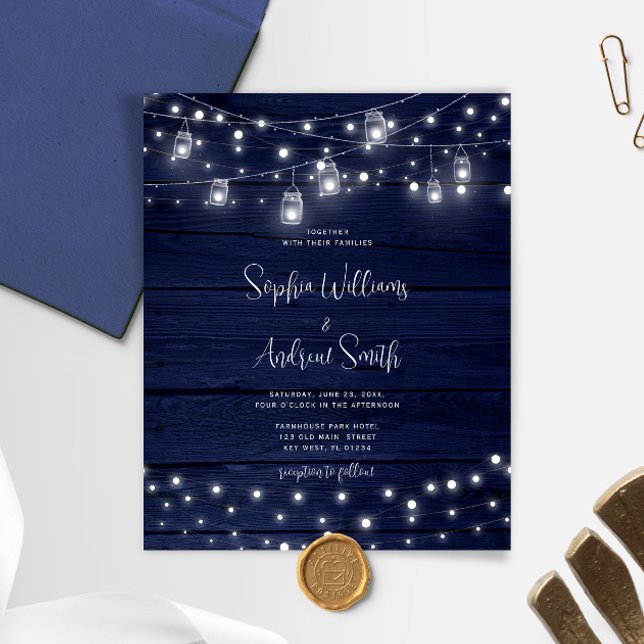 Lámina Invitación a la boda de Budget Rustic Wood Mason J (Subido por el creador)