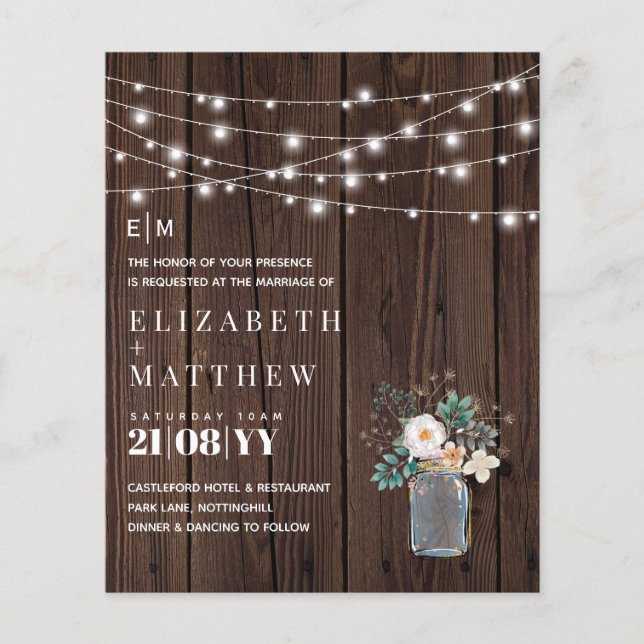 Lámina Invitación a la boda de Budget Rustic Wood Mason J (Anverso)