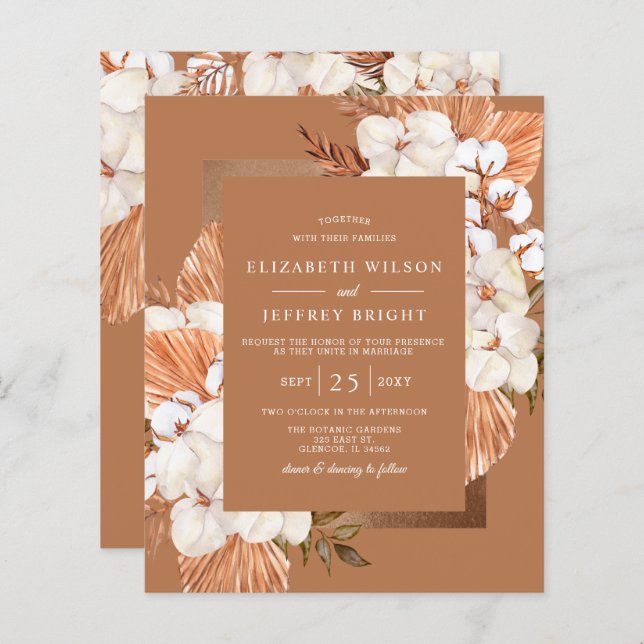 Lámina Invitación a la boda de Budget Terracotta Boho Pam (Anverso / Reverso)