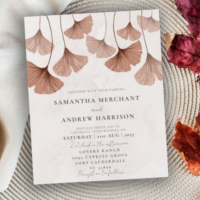 Lámina Invitación a la boda de Budget Terracotta Ginkgo (Subido por el creador)