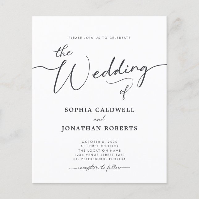 Lámina Invitación a la boda de caligrafía de presupuesto (Anverso)