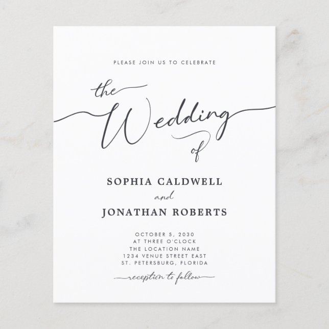 Lámina Invitación a la boda de caligrafía de presupuesto (Anverso)