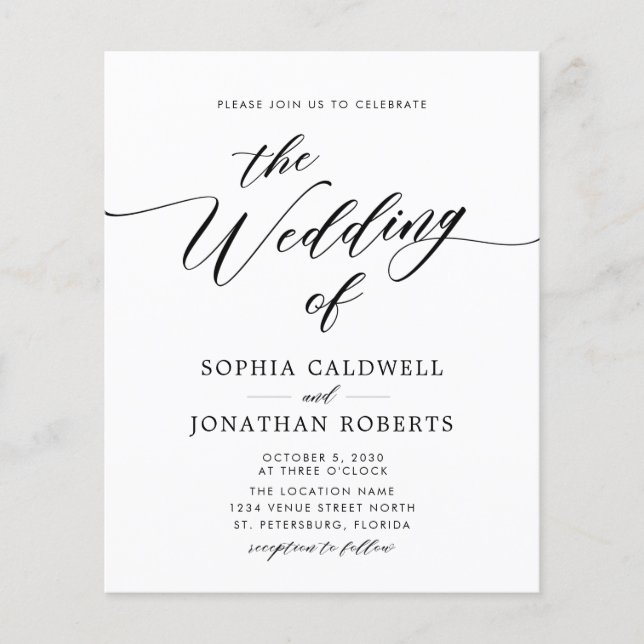 Lámina Invitación a la boda de caligrafía de presupuesto (Anverso)