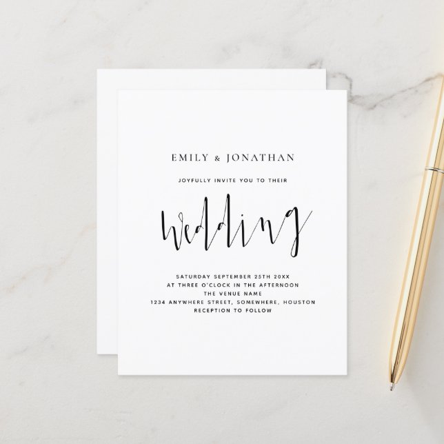 Lámina Invitación a la boda de caligrafía elegante de pre (Anverso/Reverso In Situ)