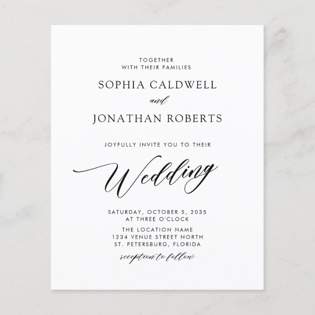 Lámina Invitación a la boda de caligrafía elegante de pre (Anverso)