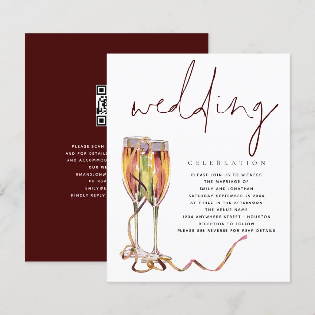 Lámina Invitación a la boda de champagne moderna con pres (Anverso / Reverso)