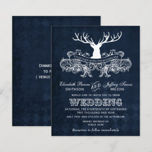Lámina Invitación a la boda de ciervos Rustic Blue Antler