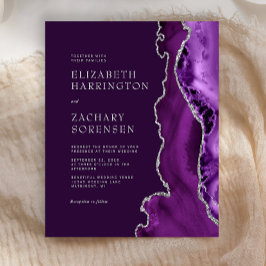 Lámina Invitación a la boda de ciruela plateada con agate