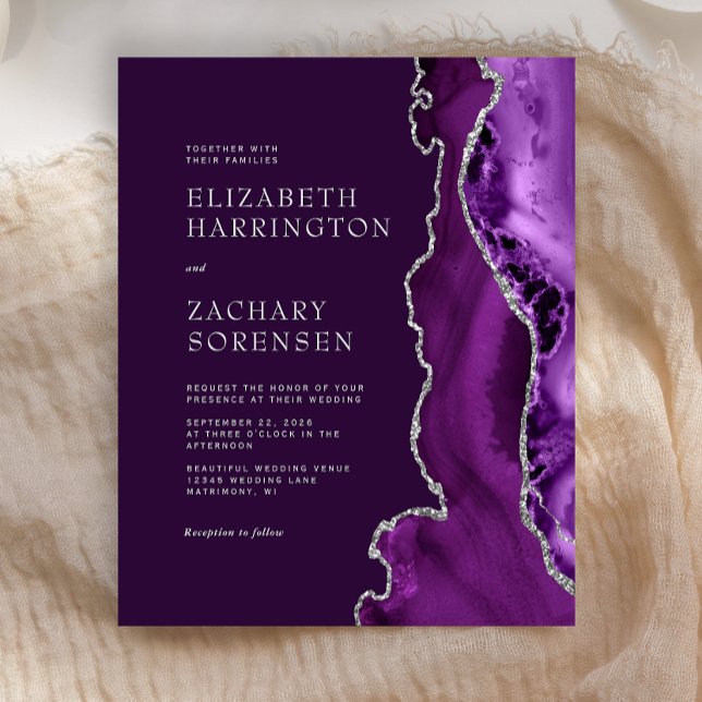 Lámina Invitación a la boda de ciruela plateada con agate (Subido por el creador)