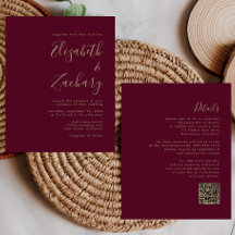 Invitación a la boda de código QR de oro de Borgoñ