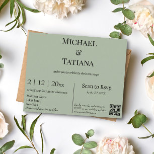 Lámina invitación a la boda de código rsvp qr en verde sa