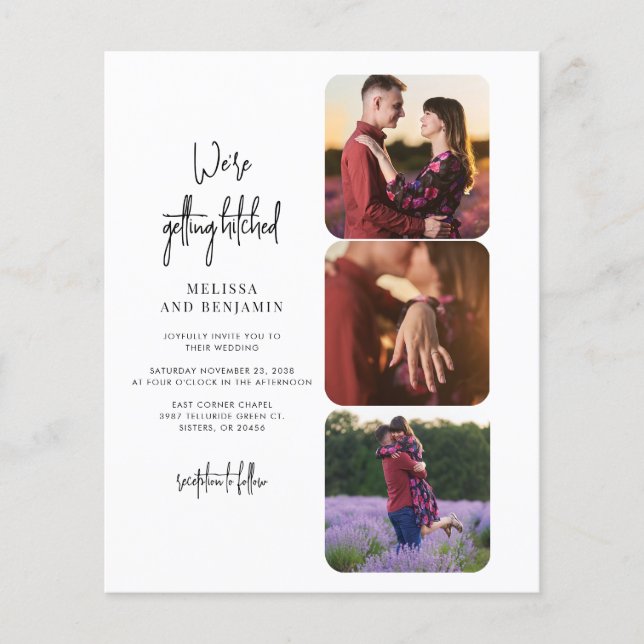 Lámina Invitación a la boda de Collage de fotos con golpe (Anverso)