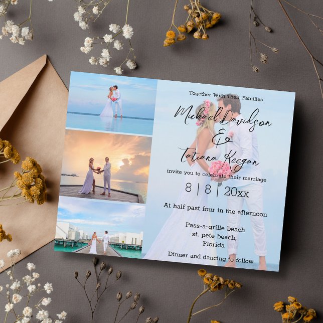 Lámina Invitación a la boda de collage de fotos minimalis (Subido por el creador)