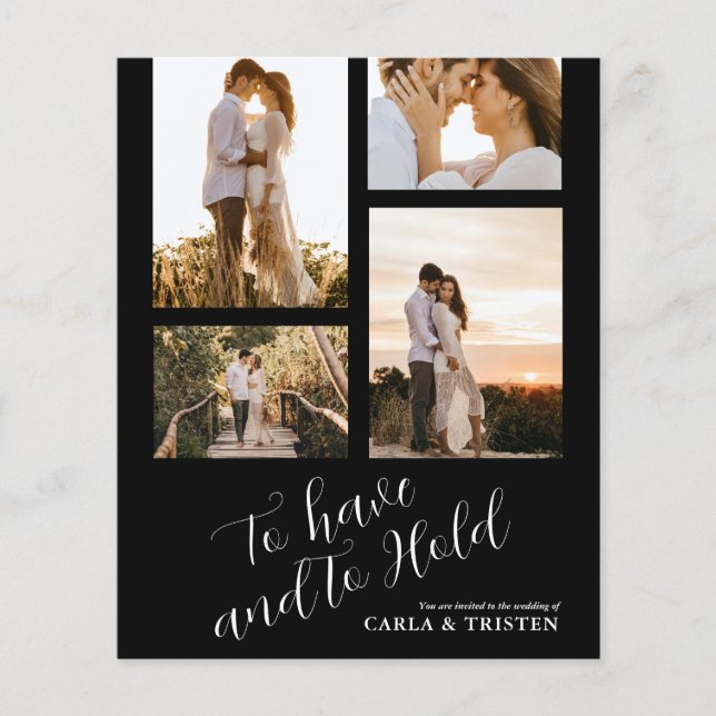 Lámina Invitación a la boda de Collage de fotos negro con (Anverso)