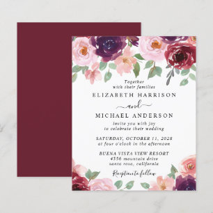 Lámina Invitación a la boda de color de borgoña floral de