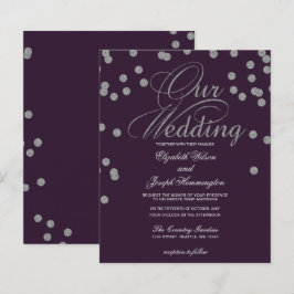 Lámina Invitación a la boda de Confetti de Plata Púrpura
