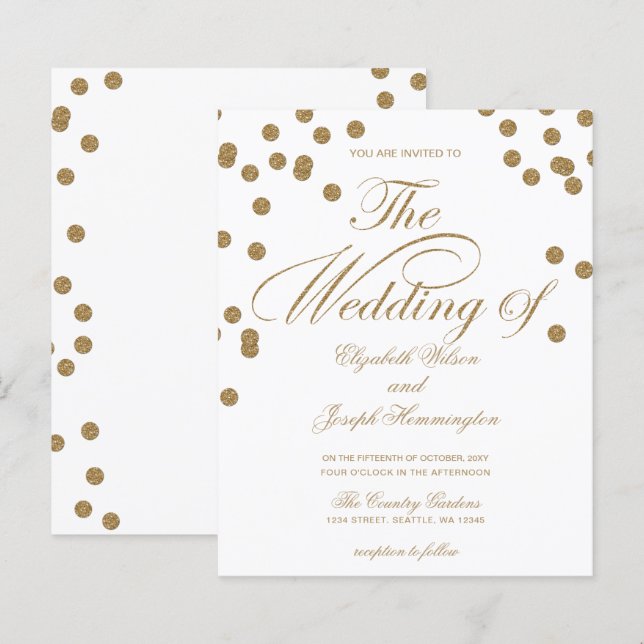 Lámina Invitación a la boda de Confetti Purpurina de Oro  (Anverso / Reverso)