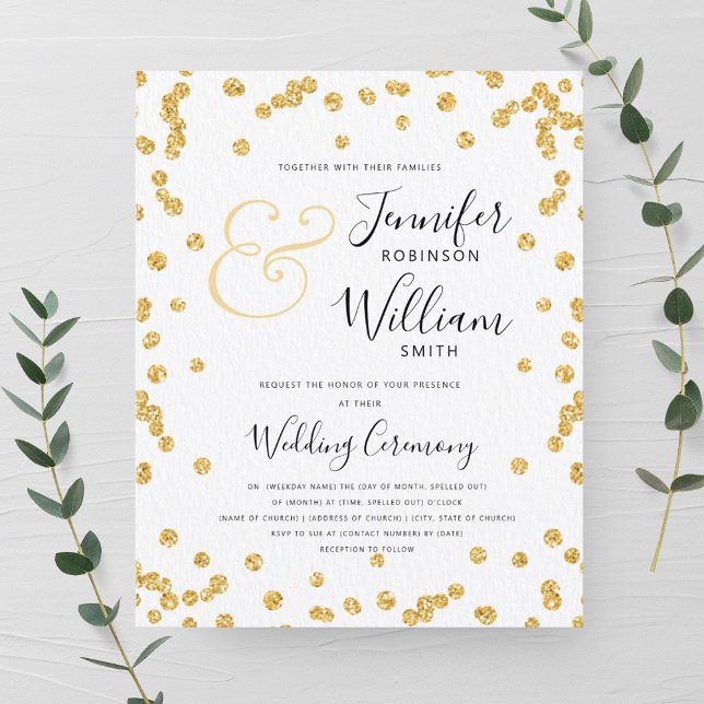 Lámina Invitación a la boda de Confetti Purpurina de Oro  (Budget Gold Glitter Confetti Wedding Invite )
