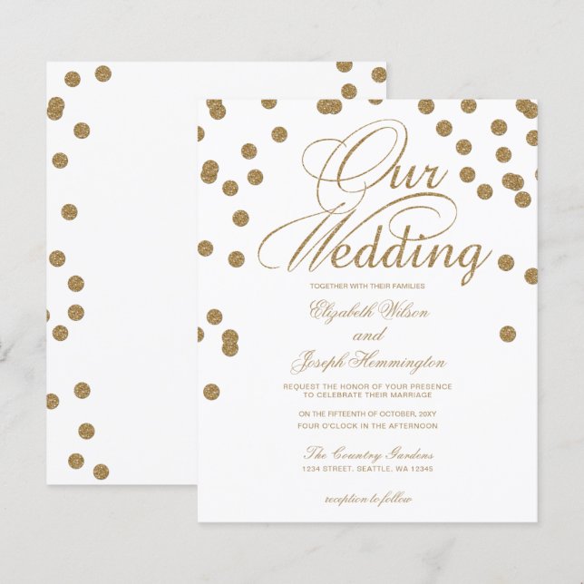 Lámina Invitación a la boda de Confetti Purpurina de Oro  (Anverso / Reverso)