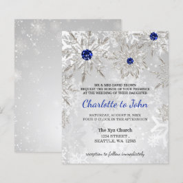 Lámina Invitación a la boda de copos de nieve azules real