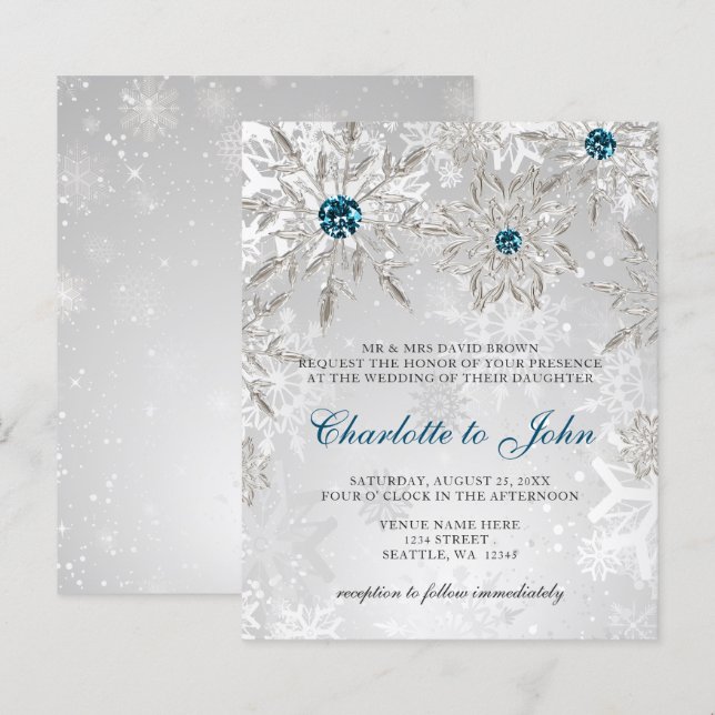 Lámina Invitación a la boda de copos de nieve de Plata Pr (Anverso / Reverso)