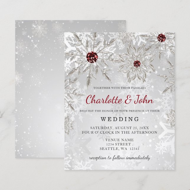 Lámina Invitación a la boda de copos de nieve rojos de pl (Anverso / Reverso)