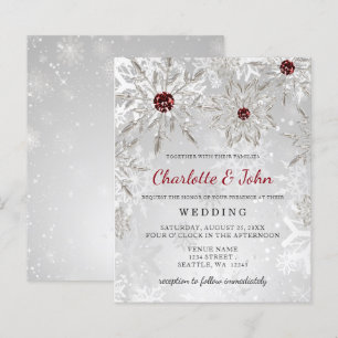 Lámina Invitación a la boda de copos de nieve rojos de pl