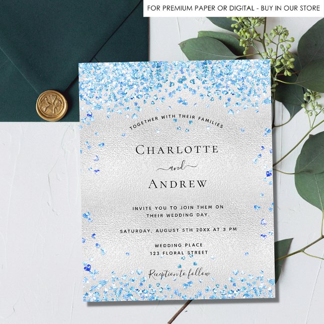 Lámina Invitación a la boda de corazones azules de plata  (Subido por el creador)